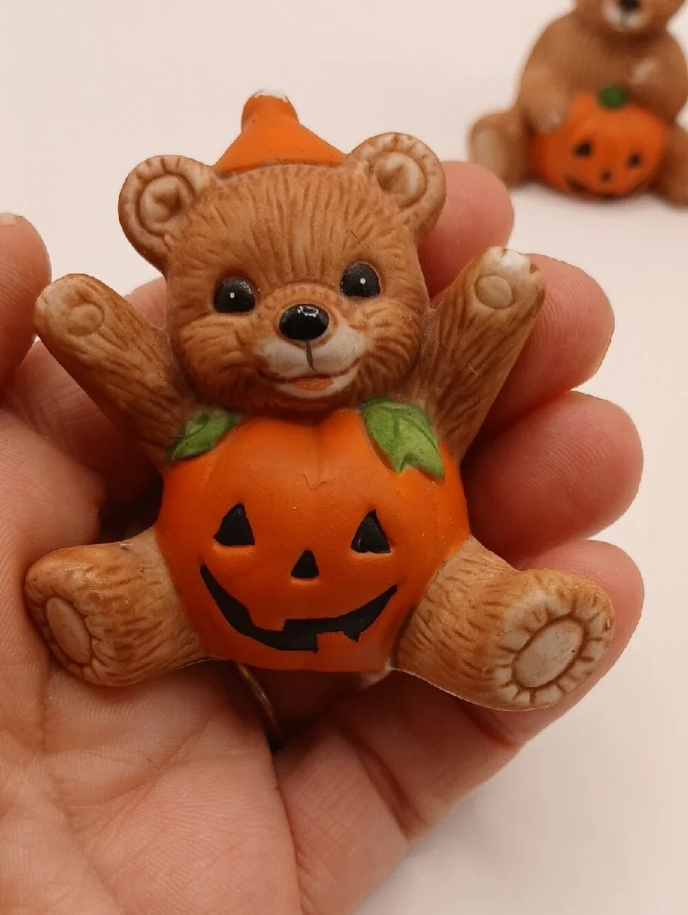 3 Homco Halloween Pumpkin Jack-o-Lantern Bear Figurines #'s 5311 & 1413